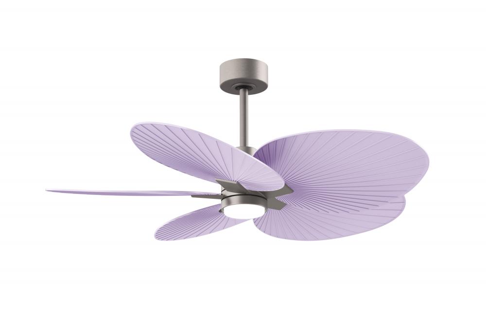 Alessandra Tropical 5-blade ceiling fan in Brushed Nickel and Lilac blades.
