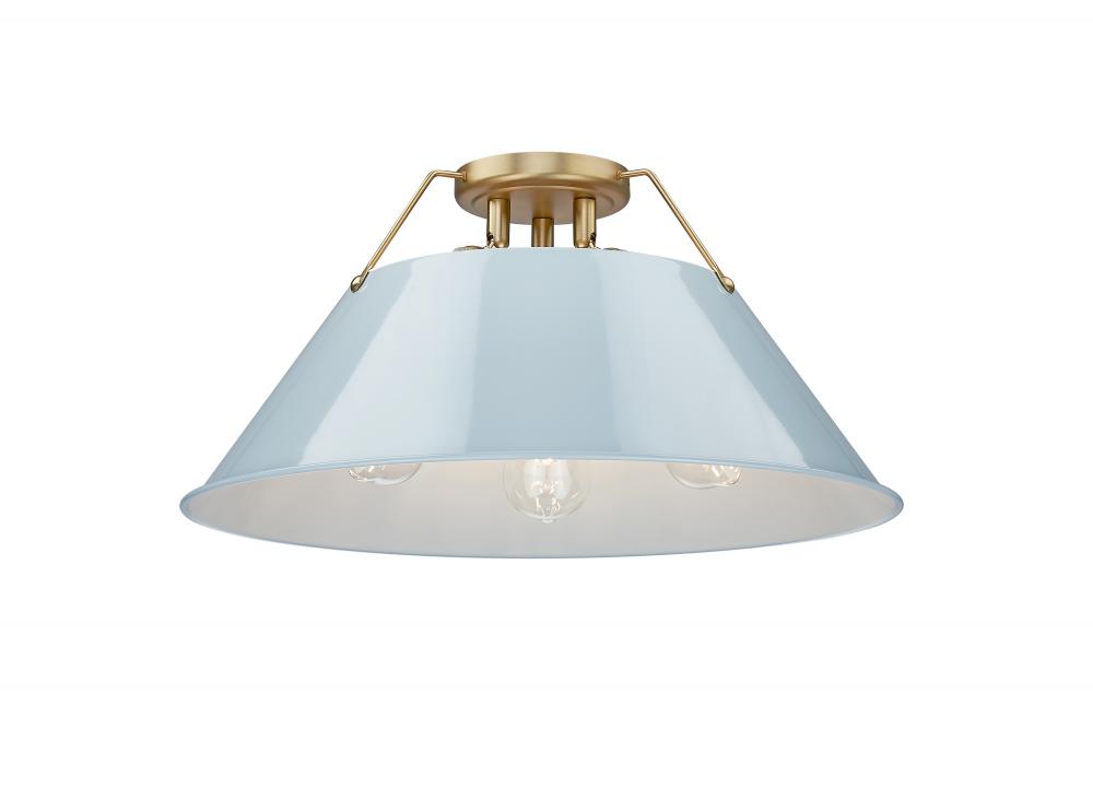 Orwell 3-Light Flush Mount in Brushed Champagne Bronze with Dusky Blue