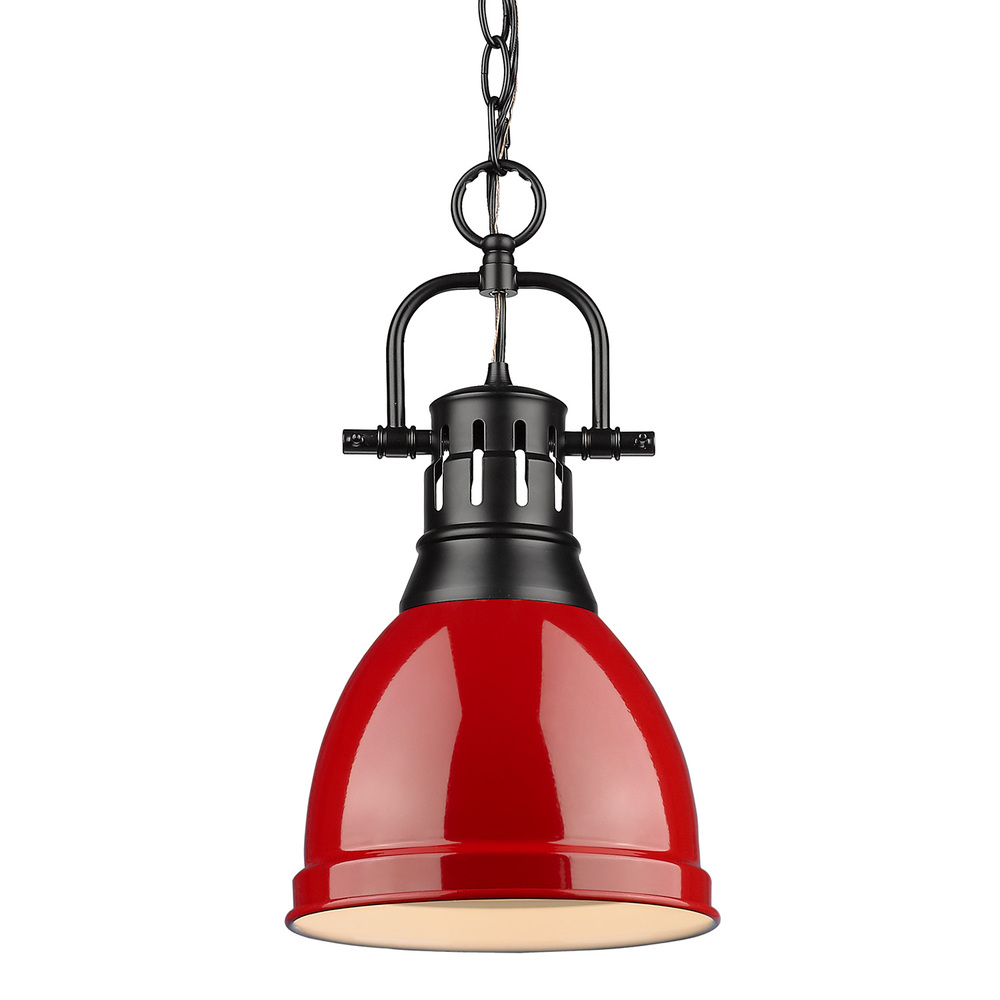 Duncan Small Pendant with Chain in Matte Black with a Red Shade