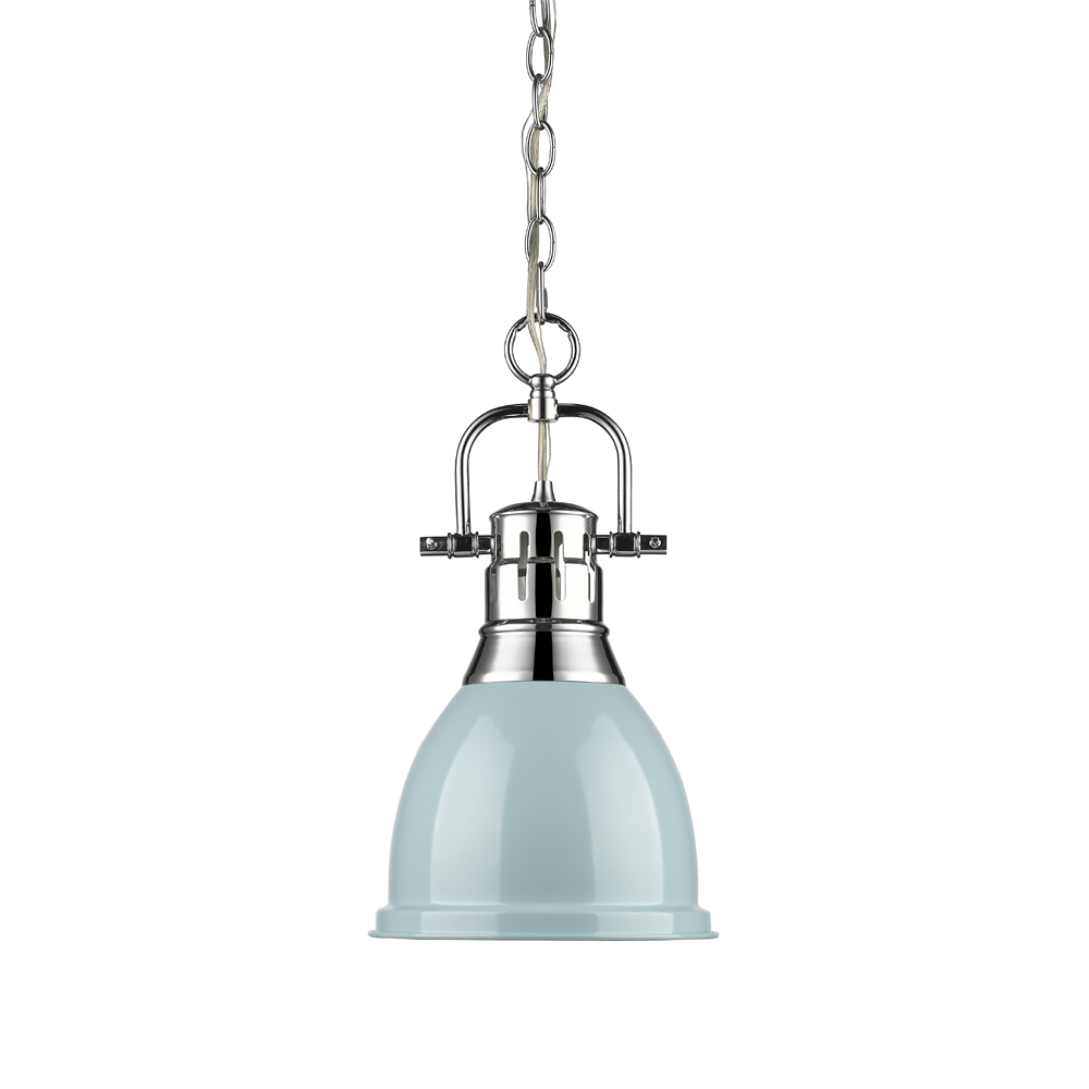 Duncan Small Pendant with Chain in Chrome with a Seafoam Shade