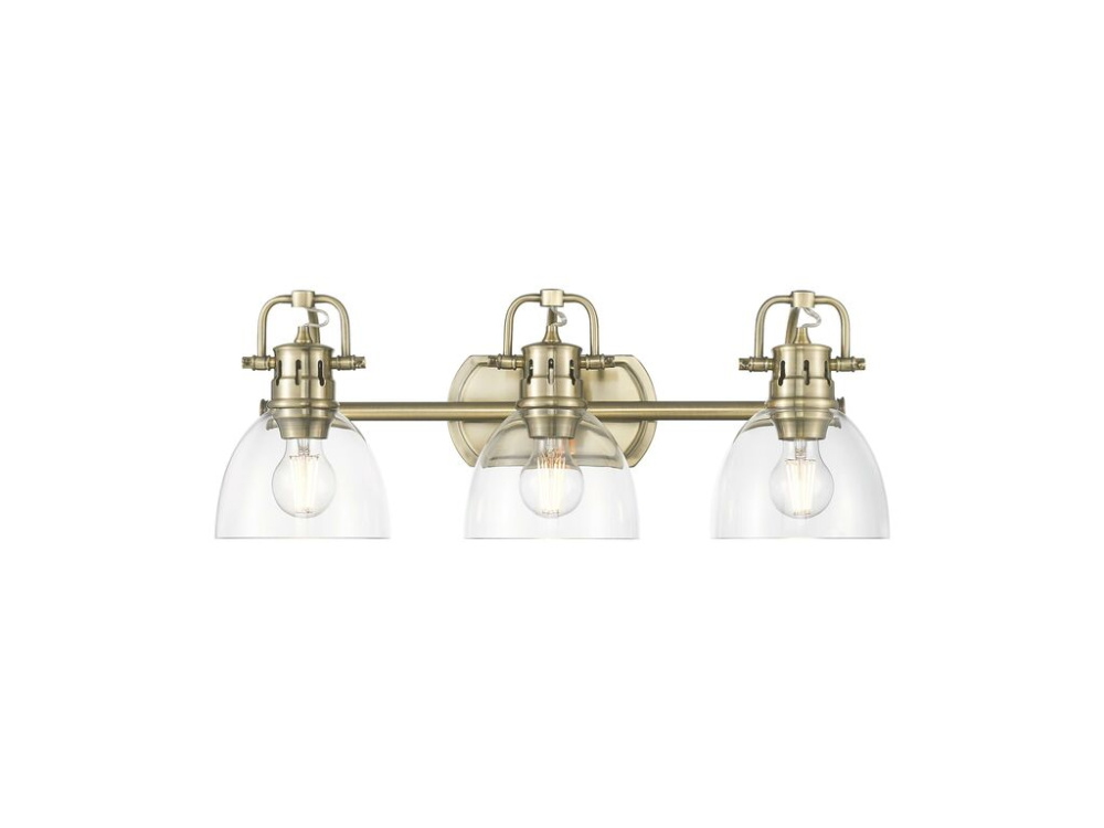 Duncan 3-Light Bath Vanity in Aged Brass with Clear Glass