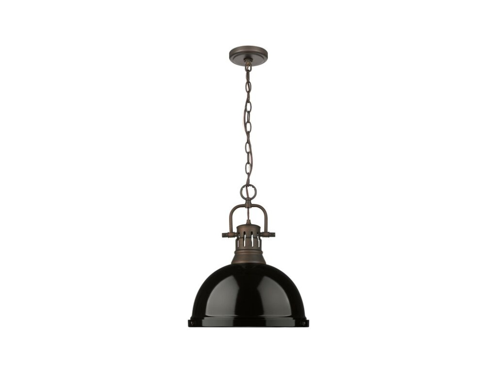 Duncan 1-Light Pendant with Chain in Rubbed Bronze with Black