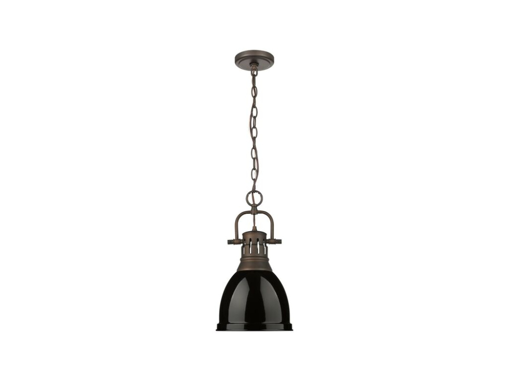 Duncan Small Pendant with Chain in Rubbed Bronze with Black