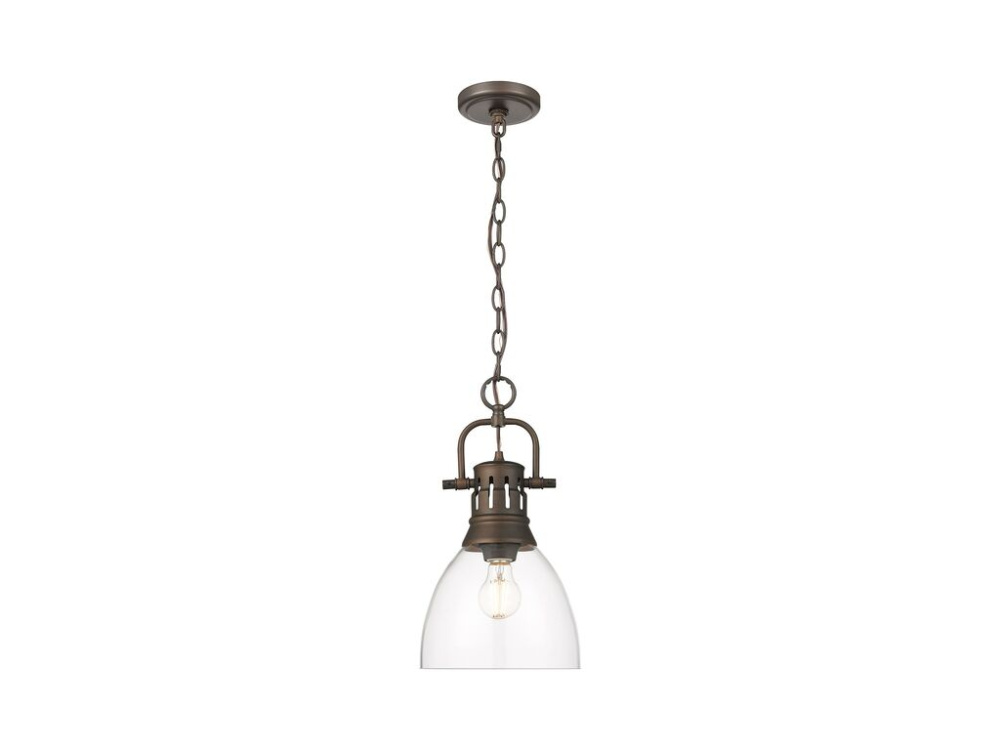 Duncan Small Pendant with Chain in Rubbed Bronze with Clear Glass