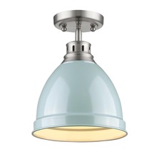 Golden 3602-FM PW-SF - Duncan Flush Mount in Pewter with a Seafoam Shade